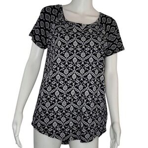 Lucky Brand‎ Black & White Floral Top with Back Zipper